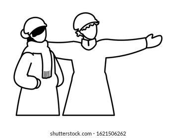 couple of people with winter clothes on white background vector illustration design