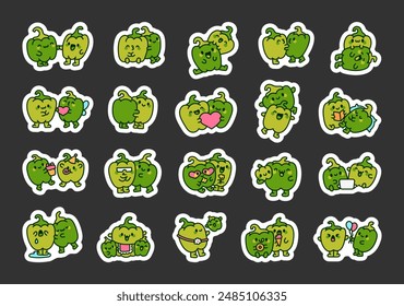 Couple pepper friends. Sticker Bookmark. Cute cartoon vegetables. Hand drawn style. Vector drawing. Collection of design elements.