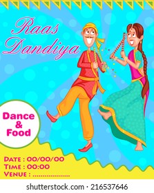 Couple performing dandiya and dancing garba in vector