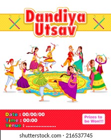 Couple performing dandiya and dancing garba in vector