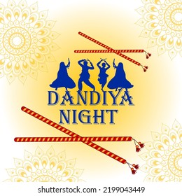 Couple performing dandiya and dancing garba sale and promotion advertisement background ina vector