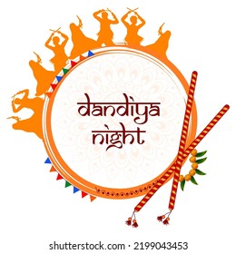 Couple performing dandiya and dancing garba sale and promotion advertisement background ina vector