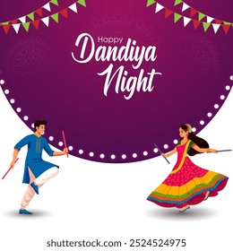 Paar Aufführung dandiya und Tanz Garba Verkauf und Werbung Werbung Hintergrund in Vektor