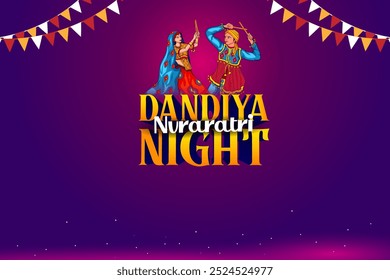 Casal realizando dandiya e dançando garba venda e promoção publicidade fundo em vetor