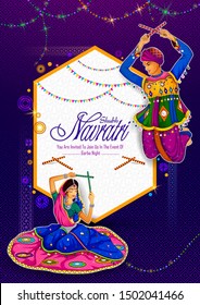 Couple performing Garba dance in Dandiya Raas for Dussehra or Navratri in vector