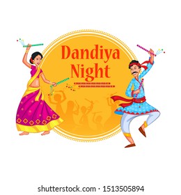 Couple performing Garba dance in Dandiya Raas for Dussehra or Navratri in vector