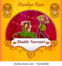 Couple performing Garba dance in Dandiya Raas for Dussehra or Navratri in vector