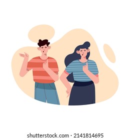 couple persons finger point characters