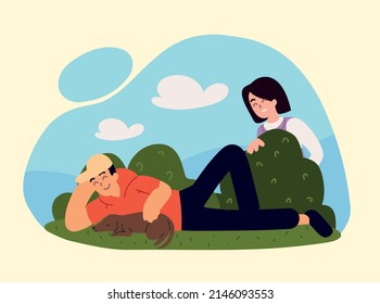 couple with pet in the park concept
