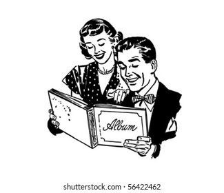 Couple With Photo Album - Retro Clip Art