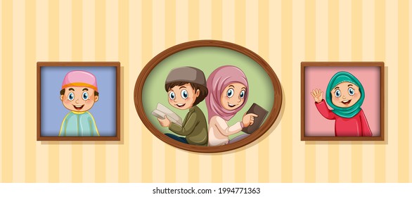 Couple photo frames hanging on the wall illustration