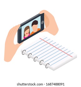 Couple photo icon. Isometric illustration of couple photo vector icon for web