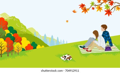 Couple picnic in the Autumn nature