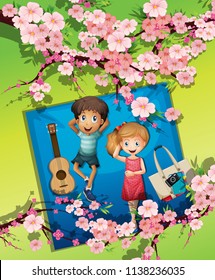 A couple picnic in the park illustration