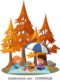 Couple picnic in the park isolated illustration