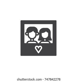 Couple picture with heart icon vector, filled flat sign, solid pictogram isolated on white. Symbol, logo illustration.