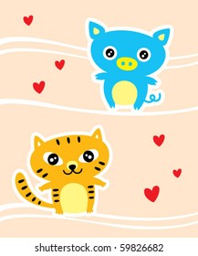 couple pig and cat