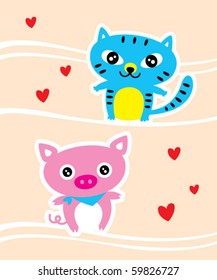 couple pig and cat