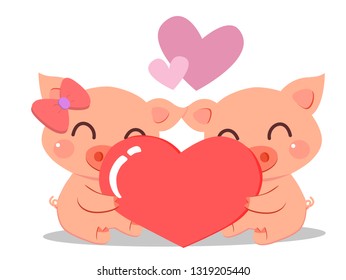 Couple Pig Hugging Big Heartdating Pig Stock Vector (Royalty Free ...