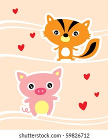 couple pig and squirrel