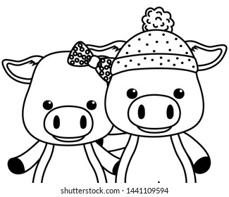 Couple of pigs cartoons design