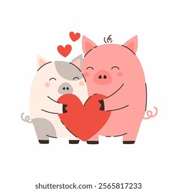 A couple of pigs in love. Flat vector illustration.