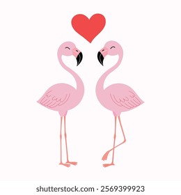 couple pink flamingo with heart on top illustration