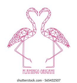 Couple of Pink Flamingos, geometric illustration with pink lines on white background