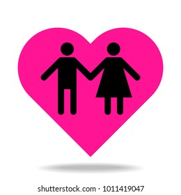couple in pink heart shape with shadow for web and design,love concept.