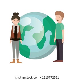 couple with planet earth avatar character