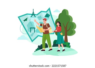 Pareja planeando un viaje en el mapa