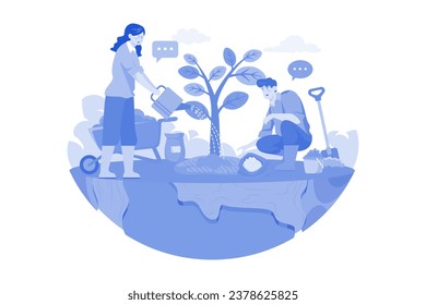 A Couple Is Planting A Tree On The Globe