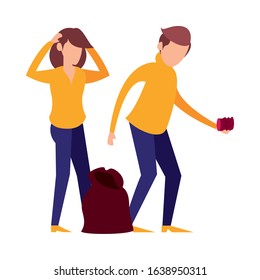 couple with plastic garbage bag vector illustration design