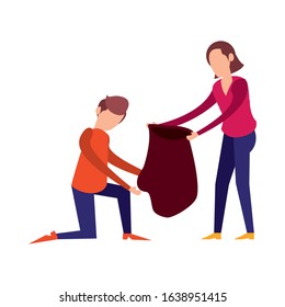 couple with plastic garbage bag vector illustration design