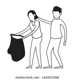 couple with plastic garbage bag vector illustration design