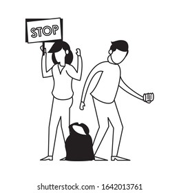 couple with plastic garbage bag vector illustration design