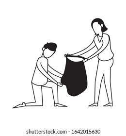 couple with plastic garbage bag vector illustration design