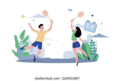 Couple Playing Badminton Illustration concept on white background