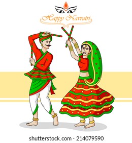 Couple playing dandiya in vector for Indian festival