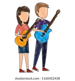 couple playing guitars characters