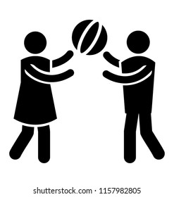 
A couple is  playing with handball, ball play activity 
