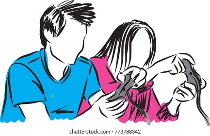 couple playing video games vector illustration