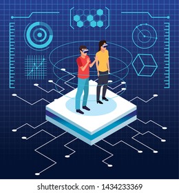 Couple playing with virtual reality glasses vector illustration graphic design