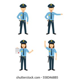 Couple of Police Character Design Vector. Flat Style Design