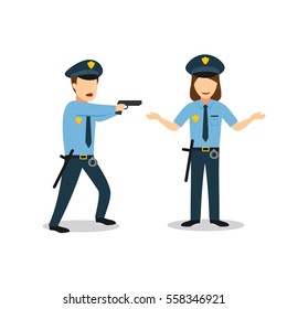 Couple of Police Character Design Vector. Flat Style Design