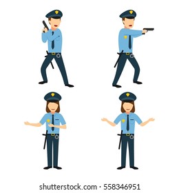 Couple of Police Character Design Vector. Flat Style Design