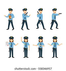 Couple of Police Character Design Vector. Flat Style Design