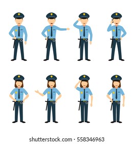 Couple of Police Character Design Vector. Flat Style Design