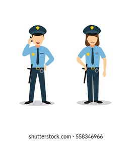 Couple of Police Character Design Vector. Flat Style Design
