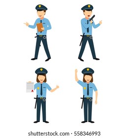 Couple of Police Character Design Vector. Flat Style Design